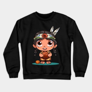 Funny Thanksgiving Native American Girl Pumpkin Turkey Crewneck Sweatshirt